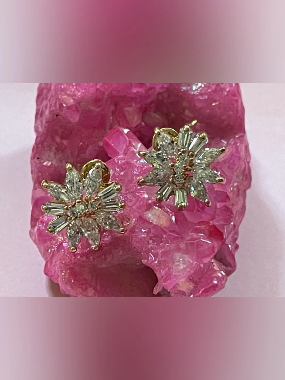 Gold Tone Clear Cubic Zirconia Pierced Earrings #9603